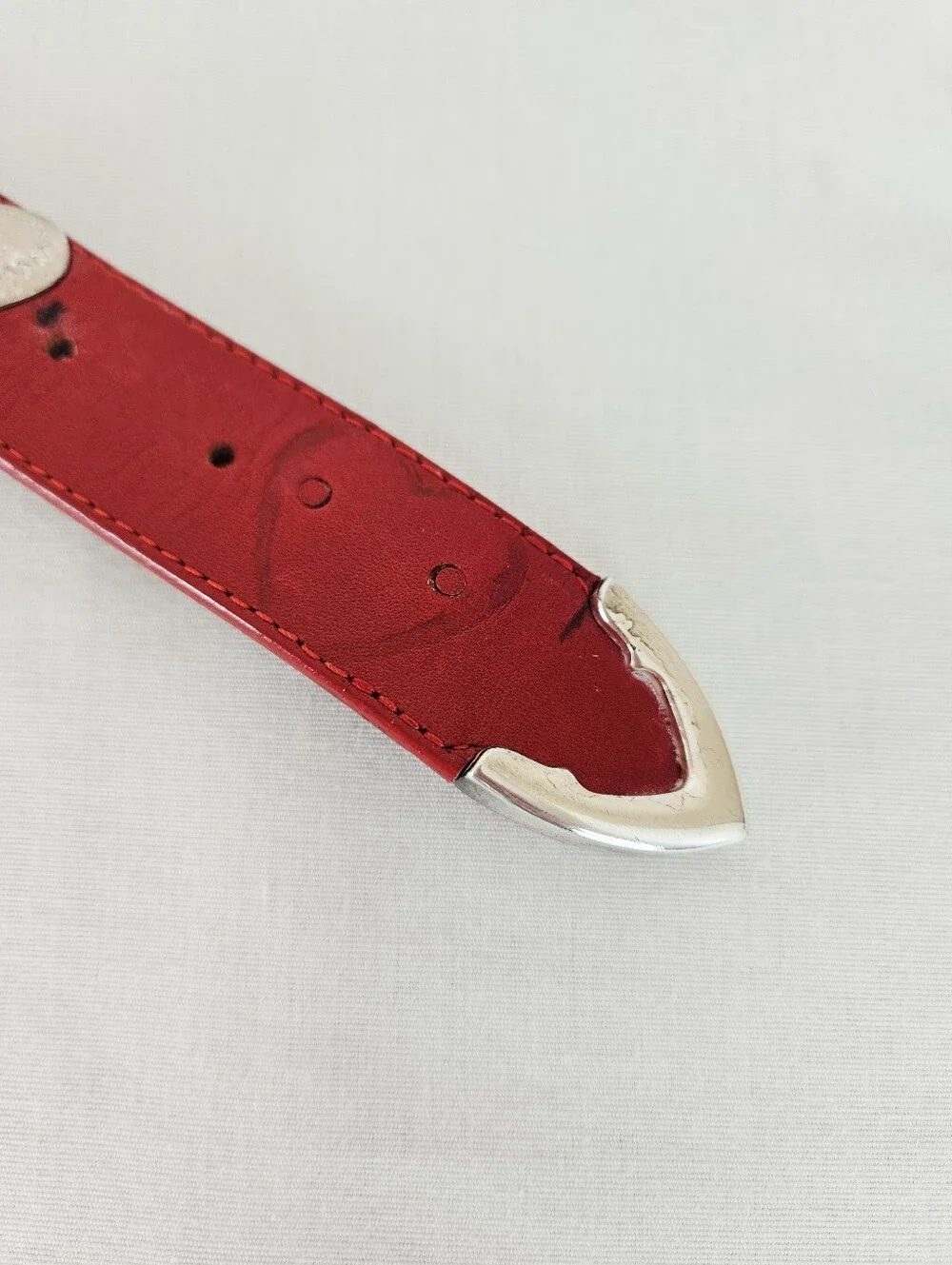 Brighton Red Leather Heart Studded Dog Collar Silver Plated Small 21